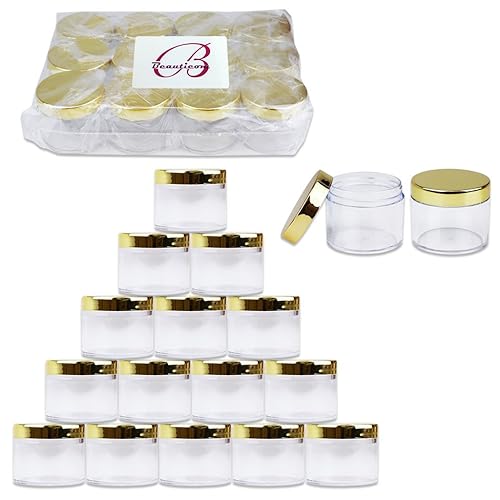 Beauticom 60 Grams60 Ml (2 Oz) Round Clear Leak Proof Plastic Container Jars With Gold Lids For Travel Storage Makeup Cosmetic L